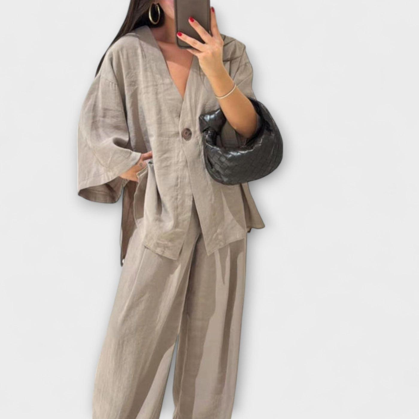 Jacqueline - Duo Top à Col V Décontracté et Pantalon