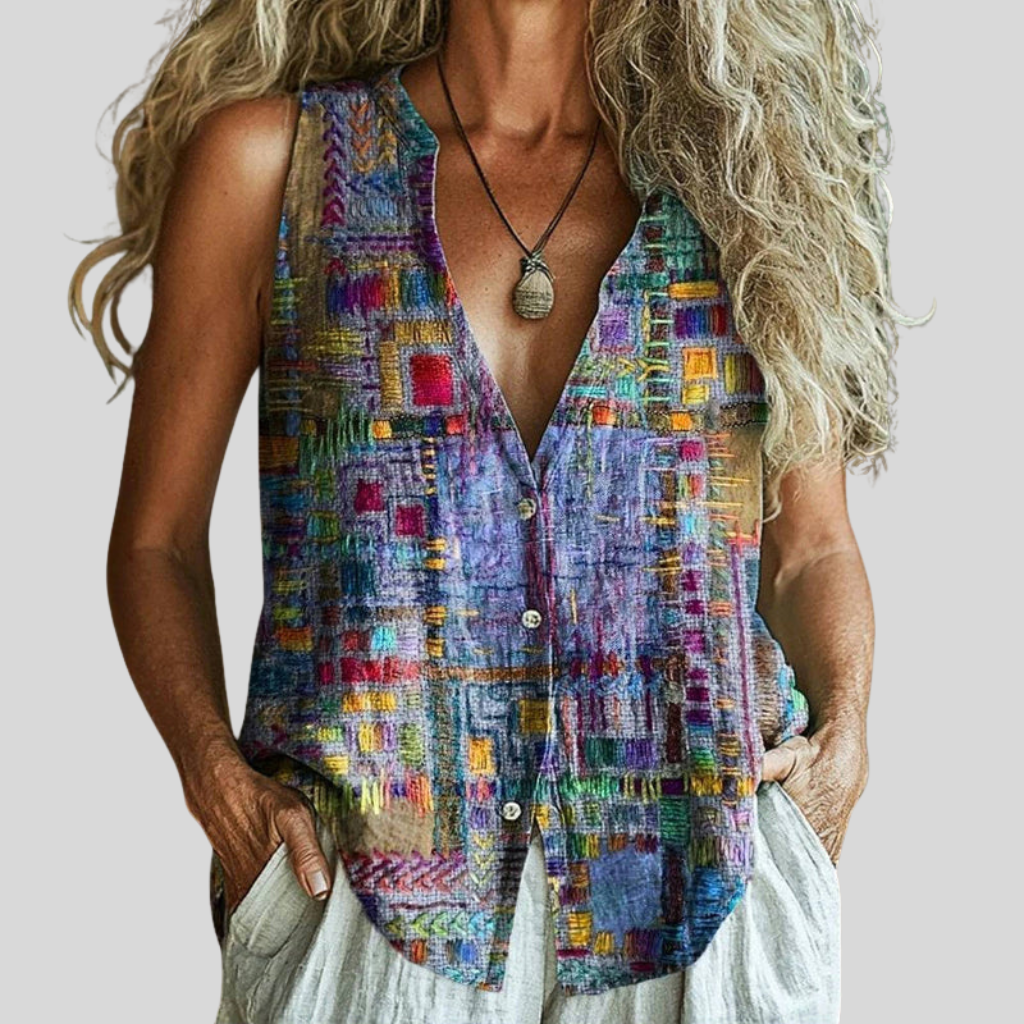 Ophélie - Chemisier vintage coloré pour femme élégantes