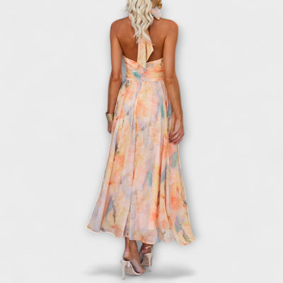 Robe Maxi Imprimé Aquarelle à Dos Nu