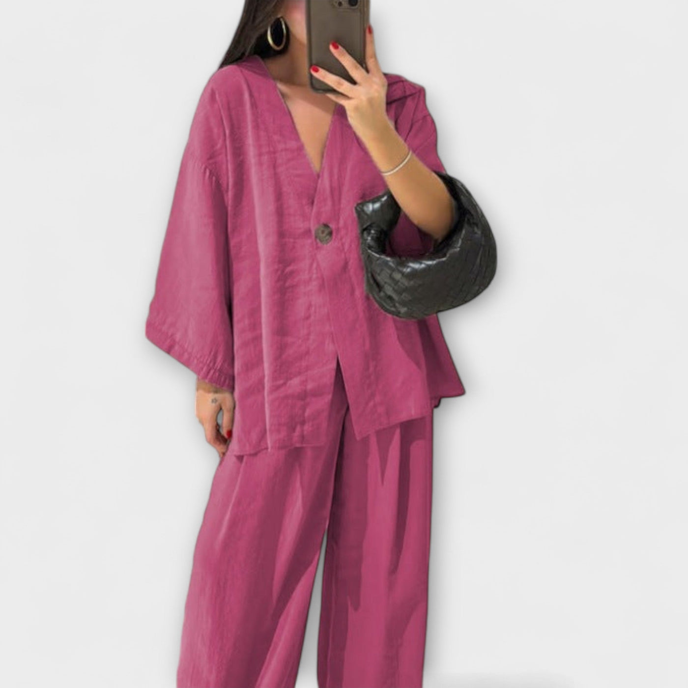 Jacqueline - Duo Top à Col V Décontracté et Pantalon