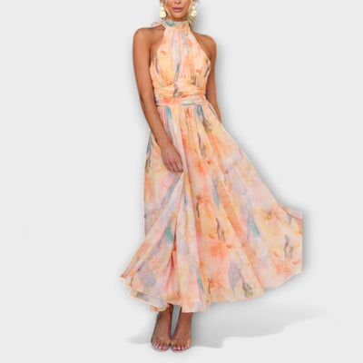 Robe Maxi Imprimé Aquarelle à Dos Nu