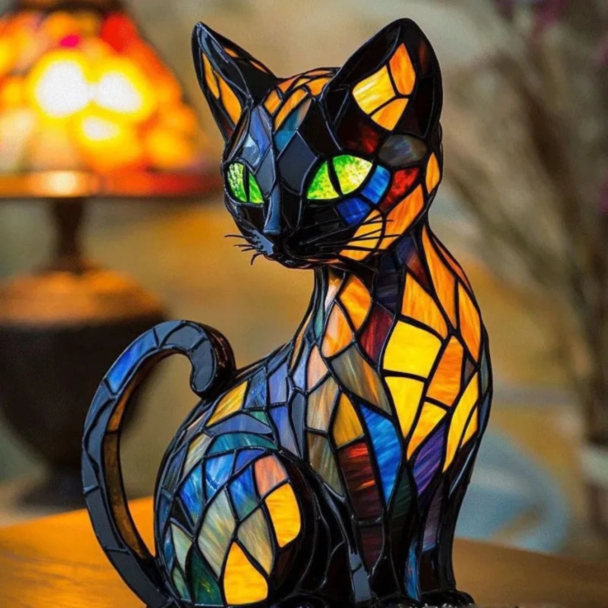 Minette - Lampe Féline en Verre Coloré