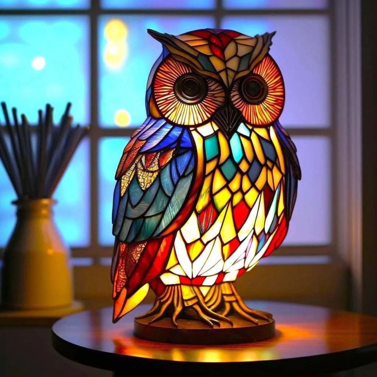 Merlin - Lampe Hibou Enchanté en Verre Coloré