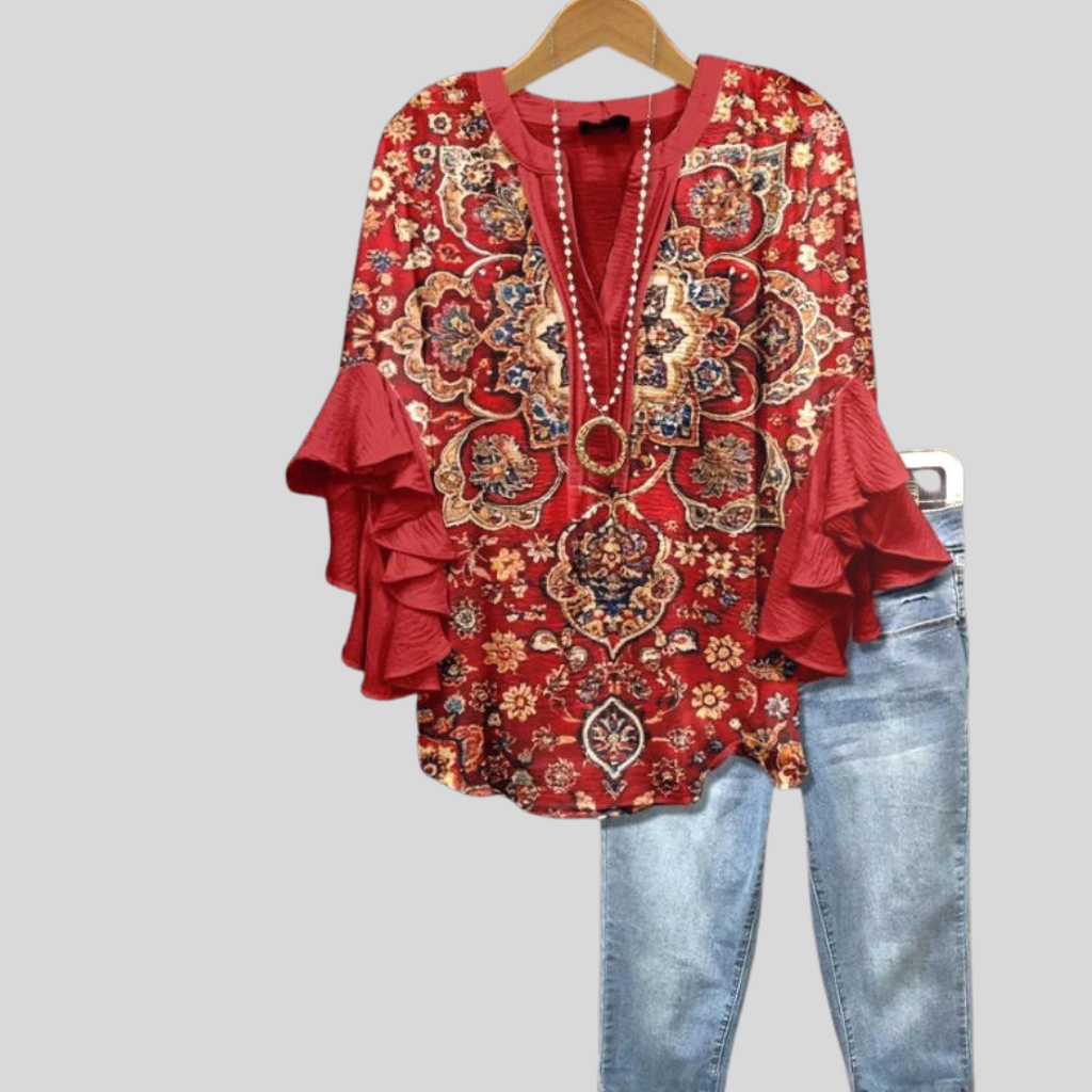 Delphine - Blouse à imprimé floral vintage pour femme raffinées