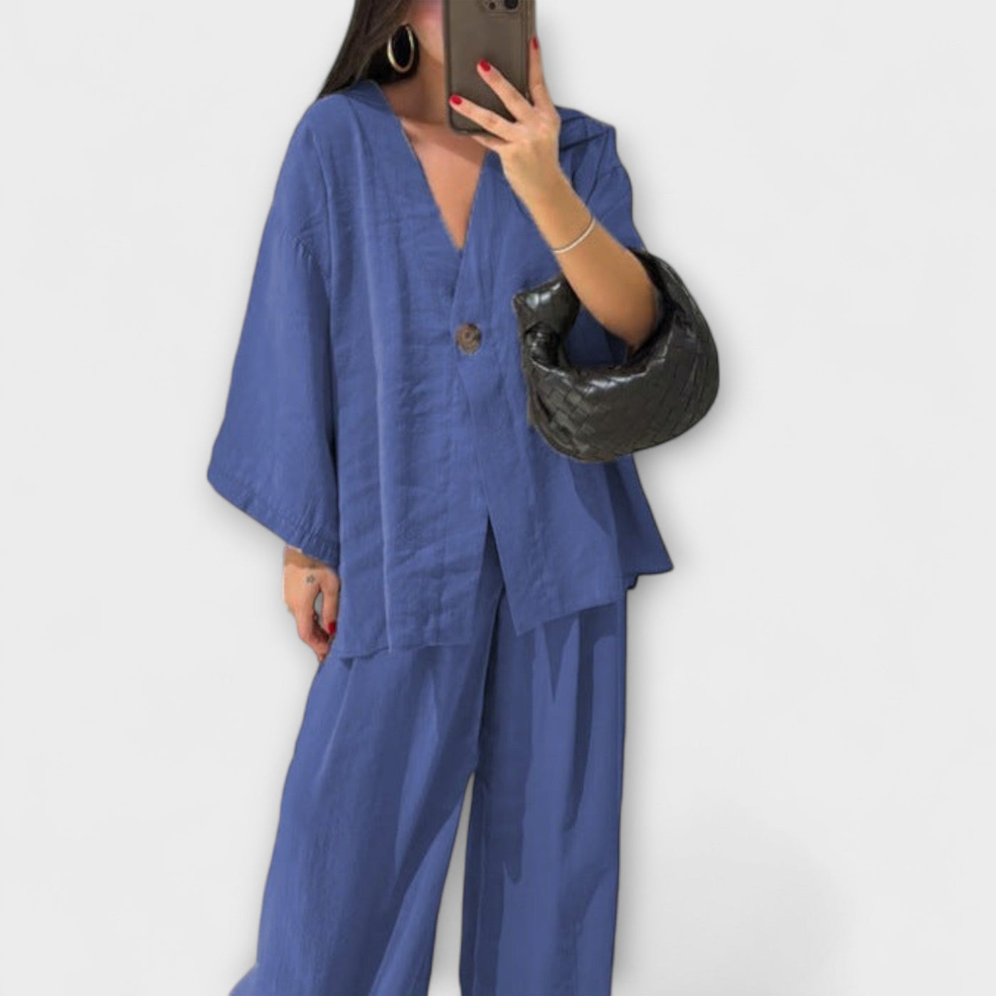 Jacqueline - Duo Top à Col V Décontracté et Pantalon