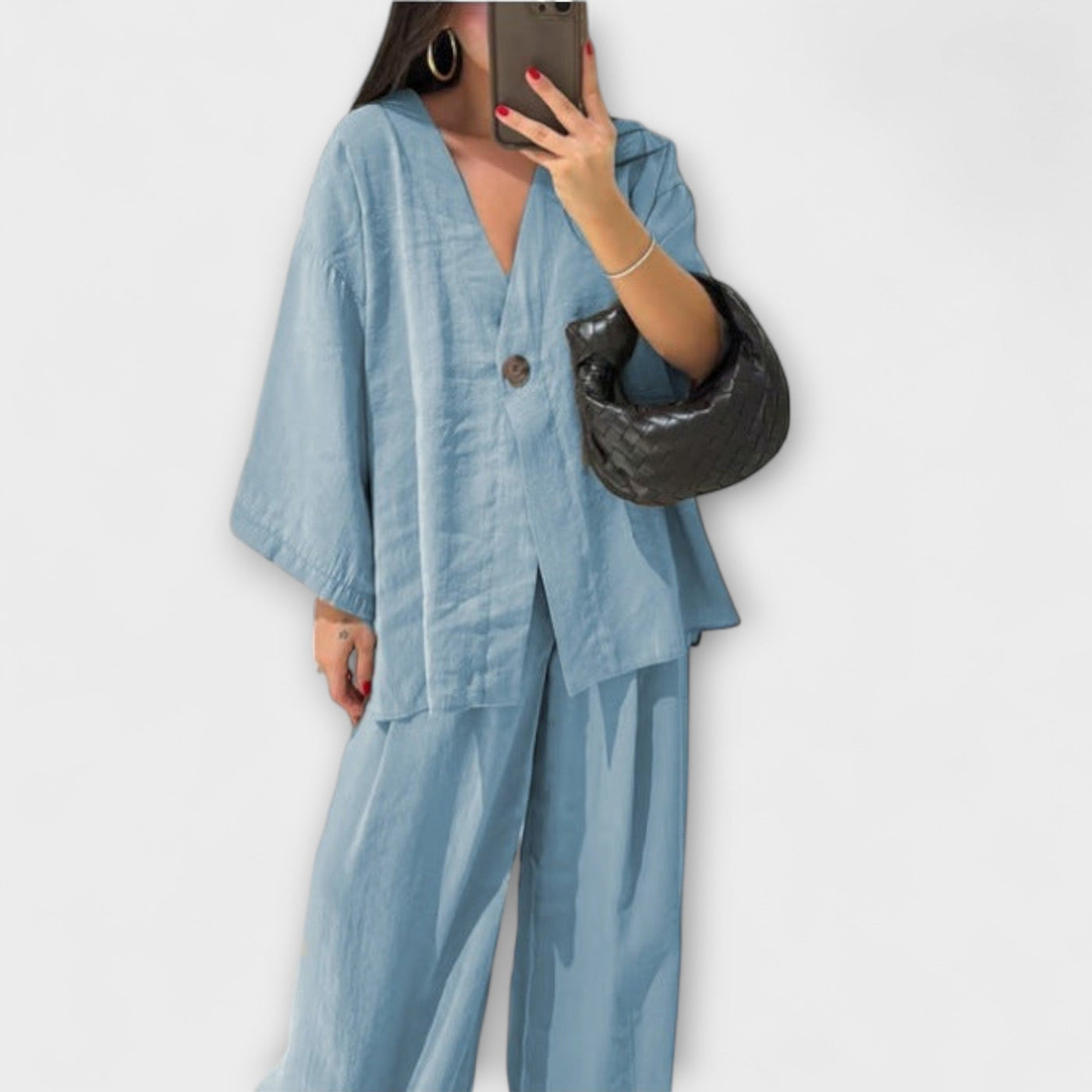 Jacqueline - Duo Top à Col V Décontracté et Pantalon