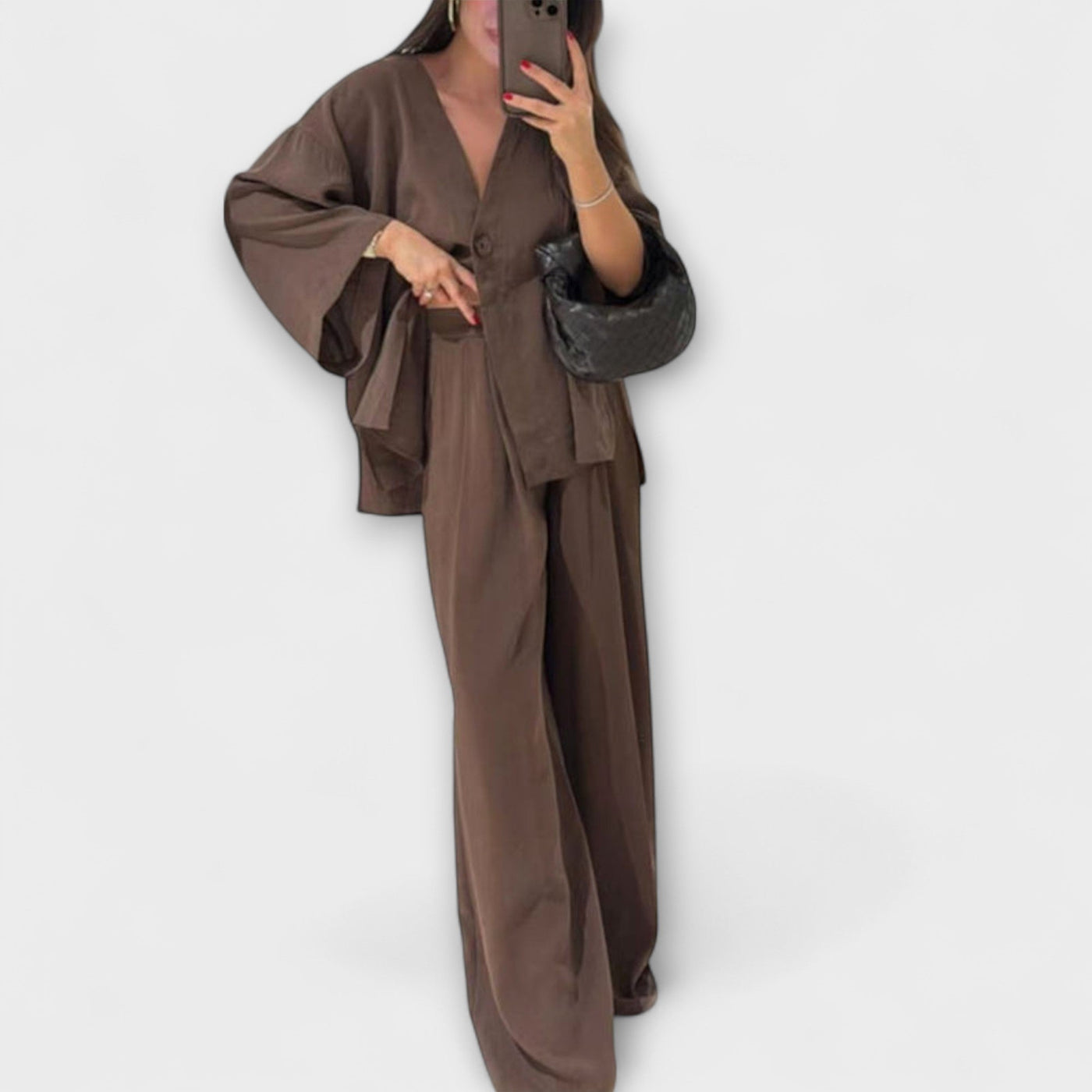 Jacqueline - Duo Top à Col V Décontracté et Pantalon