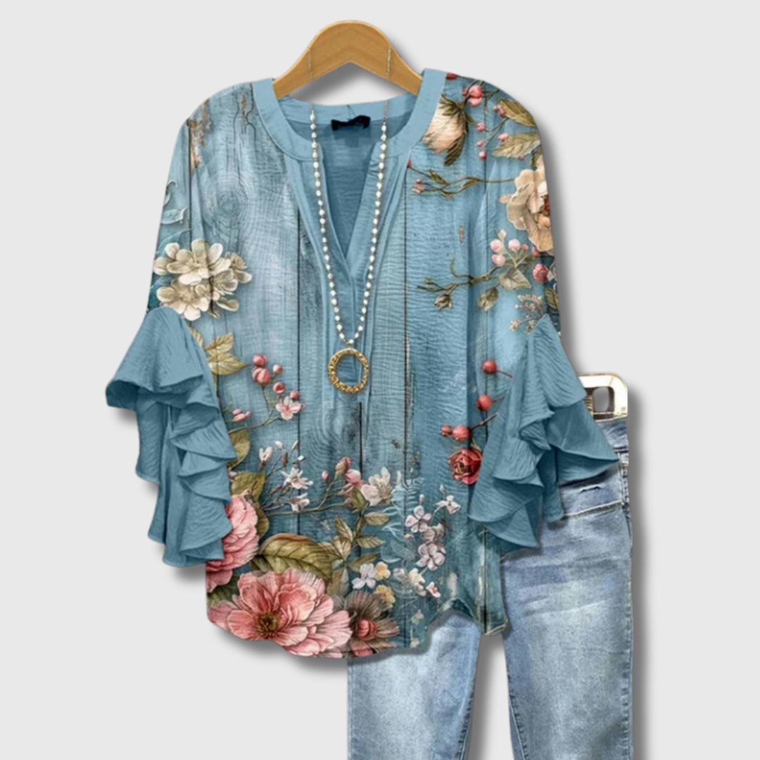 Camille - Blouse élégante à imprimé floral vintage pour femme