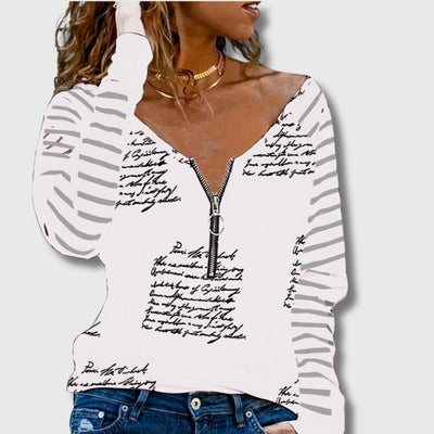 T-shirt Décontracté Col V pour Femme – Imprimé Nuage