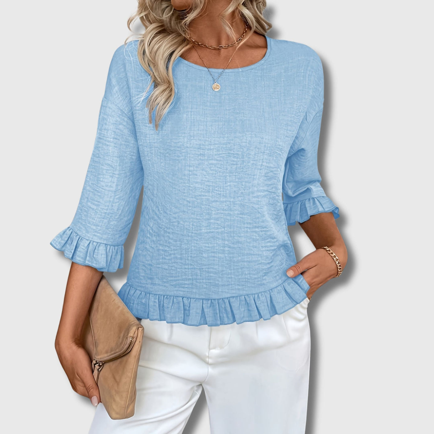 Blouse Décontractée à Épaules Dénudées pour Femmes –Manches Plissées