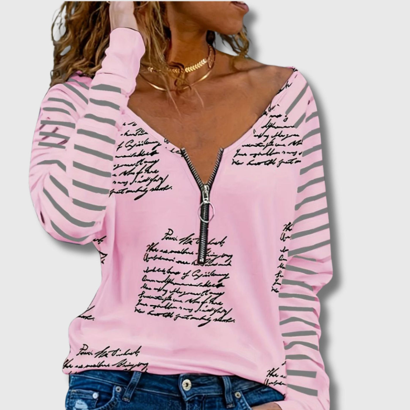 T-shirt Décontracté Col V pour Femme – Imprimé Nuage