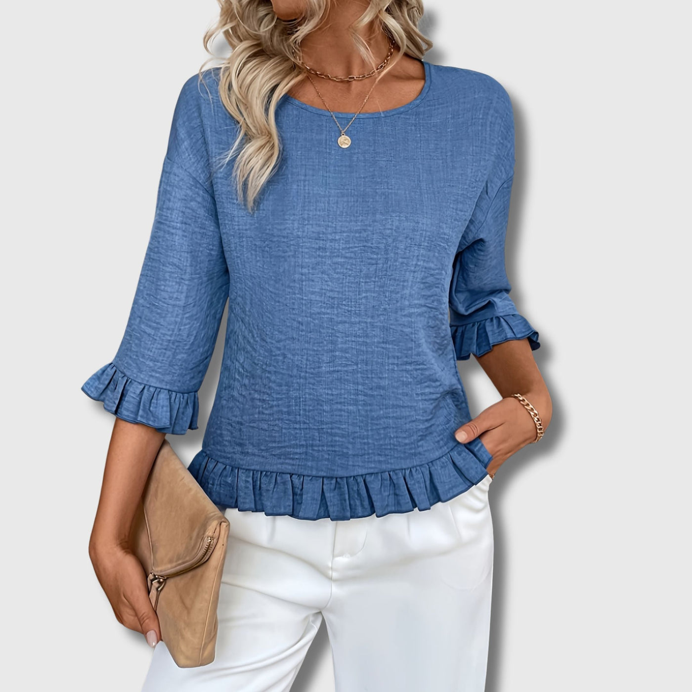 Blouse Décontractée à Épaules Dénudées pour Femmes –Manches Plissées