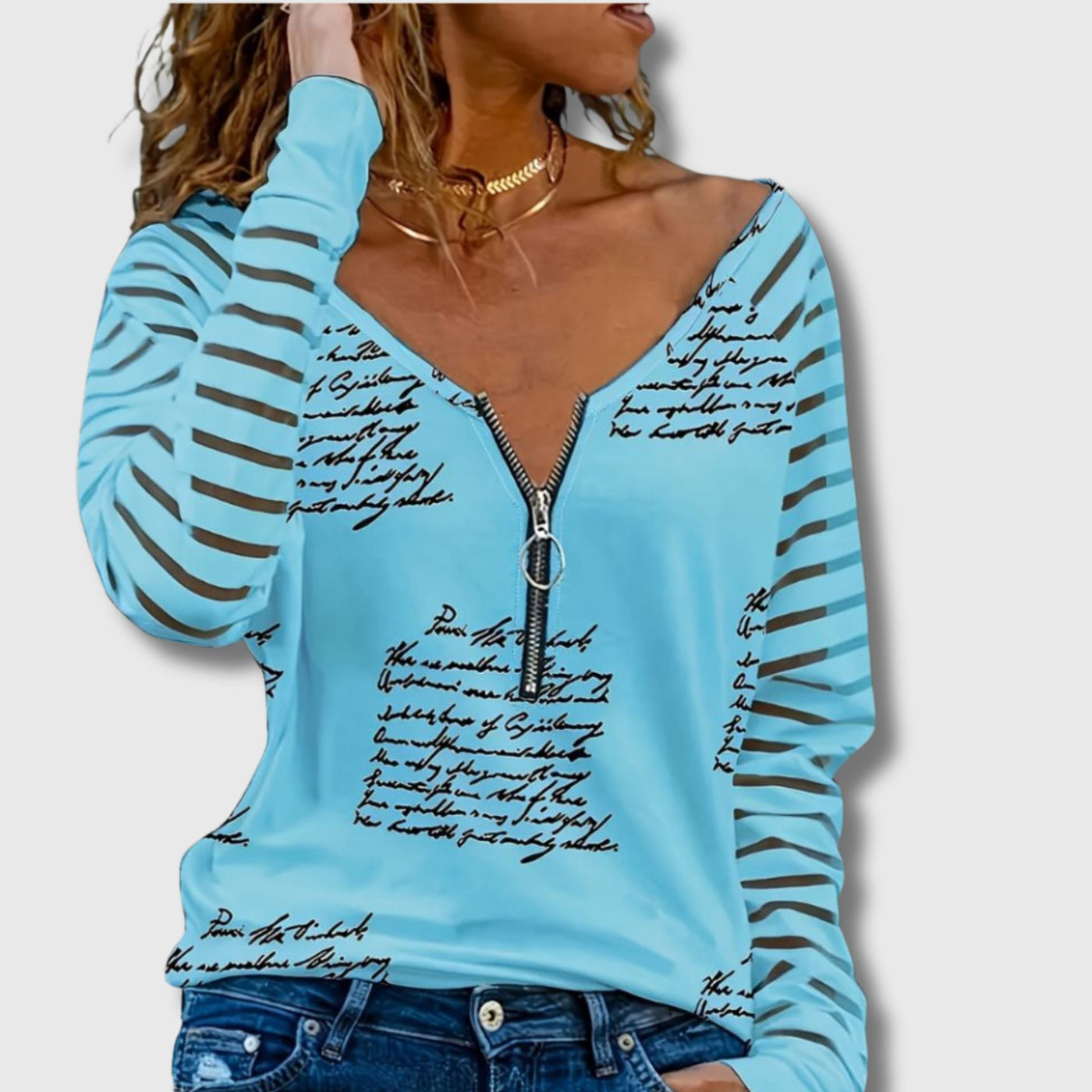 T-shirt Décontracté Col V pour Femme – Imprimé Nuage