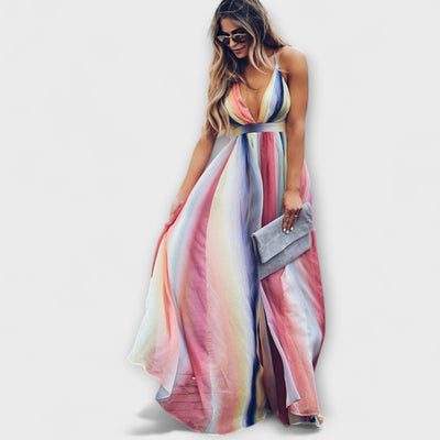 Robe Femme Multicolore Rayée avec Décolleté en V