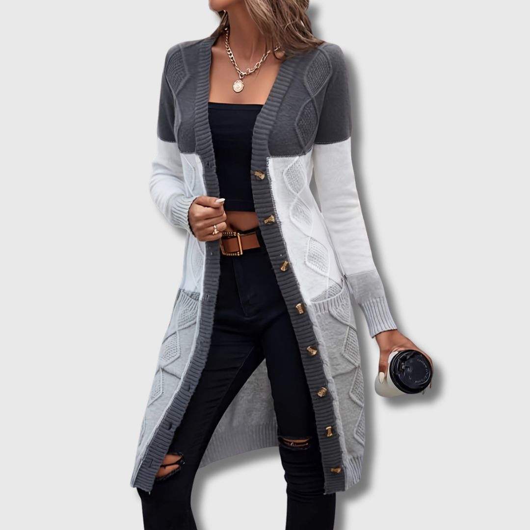Colette – Cardigan femme à blocs de couleur boutonné Édition limitée