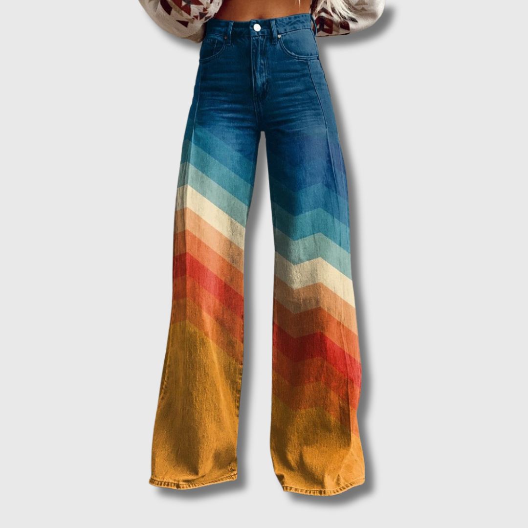 Ursula - Pantalon Rayé Orange et Bleu à Jambes Larges – Édition Limitée