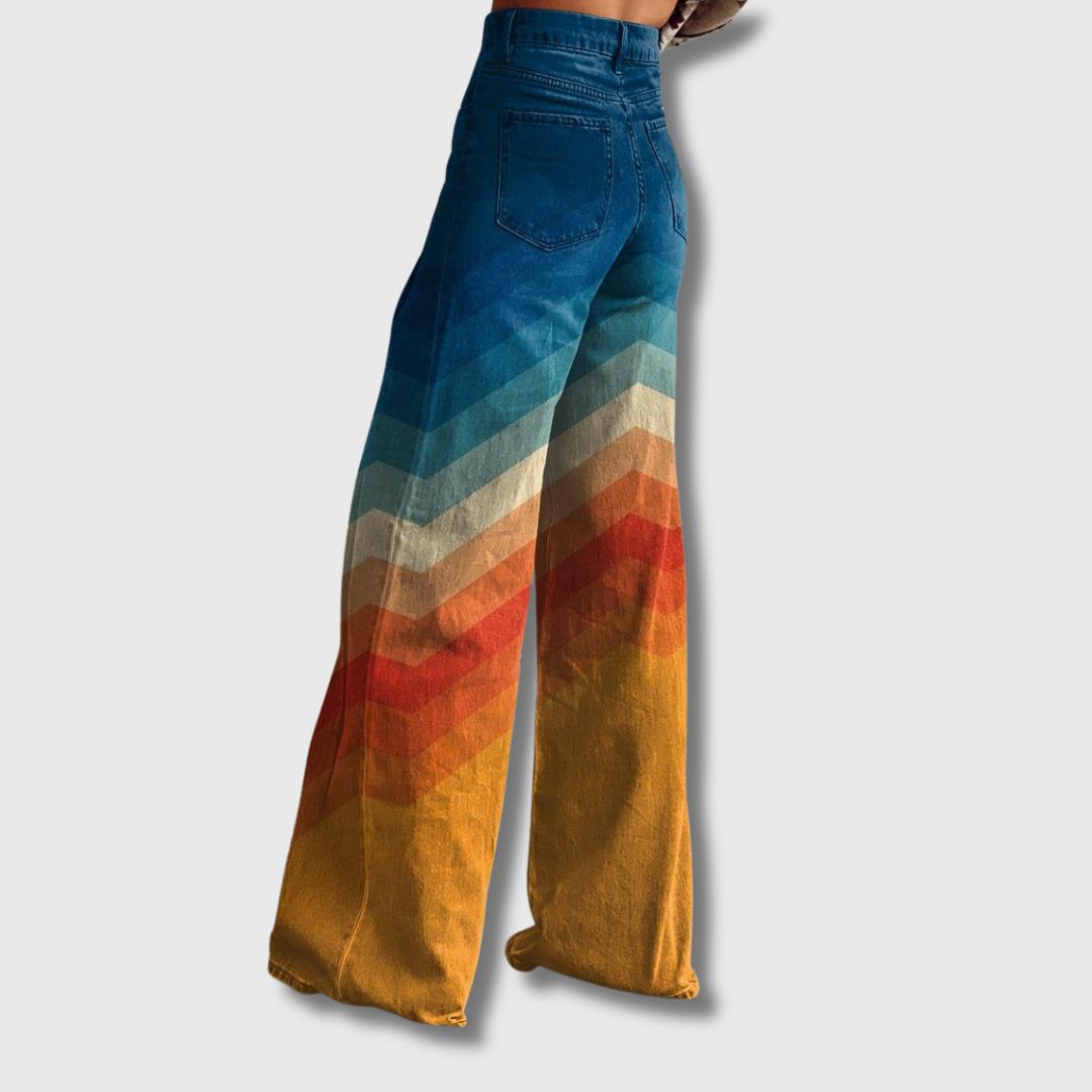 Ursula - Pantalon Rayé Orange et Bleu à Jambes Larges – Édition Limitée