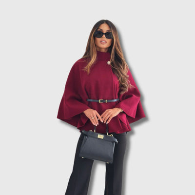 LOUISE - Poncho Noir Ceinturé Moderne