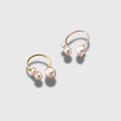 Bague ajustable en perles d'eau douce triples