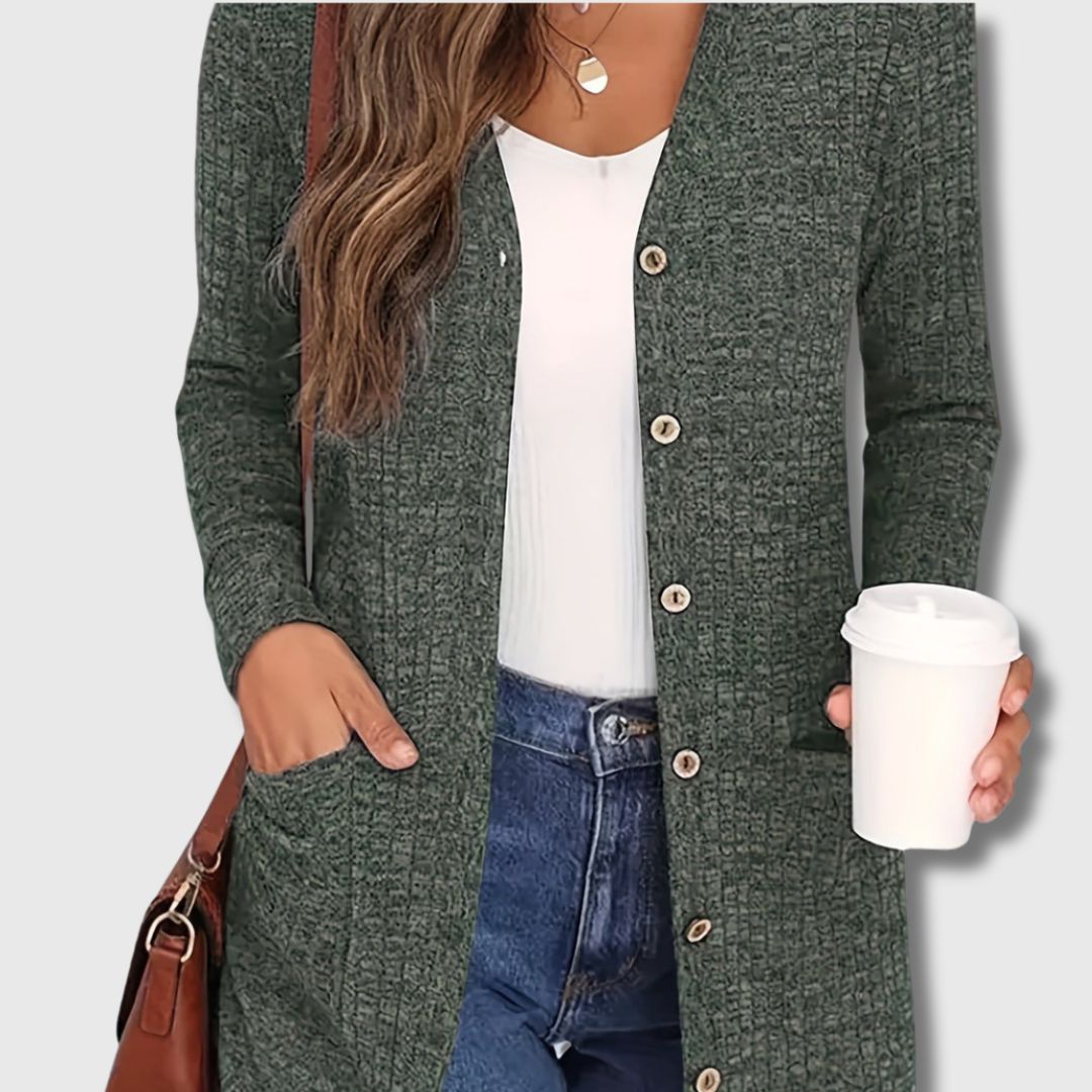 Fabienne - Élégance Intemporelle Cardigan Chic à Poches pour Femme